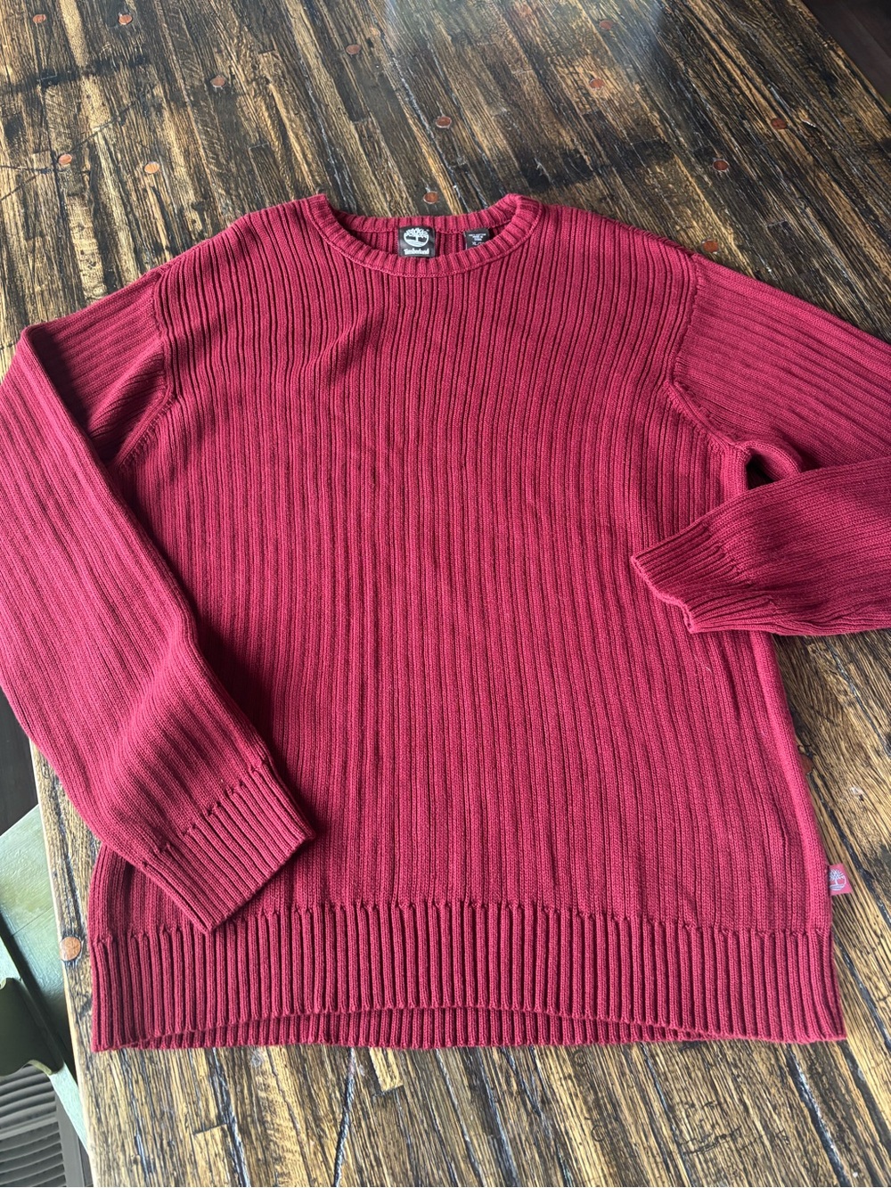 Timberland Men's Ribbed Crewneck Sweater - Burgundy XL 100% cotton